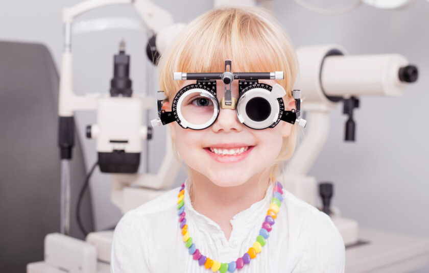Little girl checking her vision